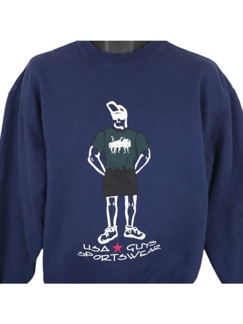 Vintage USA Guyz Sportswear Sweatshirt Mens Size Medium Blue 90s Made In USA